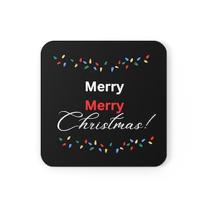 Black Merry Christmas Coaster Set, Stylish Winter Coaster Set, Festive Holiday Coaster Set, Elegant Christmas Coaster Set, Holiday Coasters