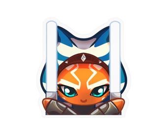 Pegatina de Ahsoka Tano estilo chibi, sables de luz dobles, calcomanías de vinilo troqueladas