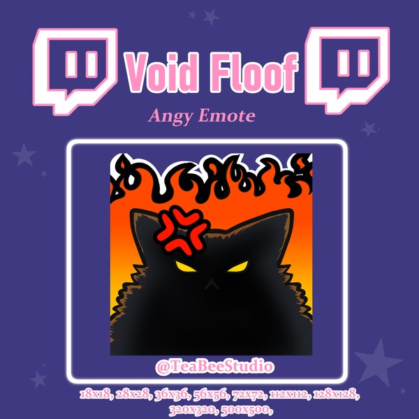 1x Void Floof Angy Emote, Twitch emotes, Cat emotes, Black cat, Chibi, YouTube, Discord, rage, angry cat,