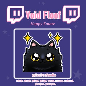 1x かわいいハッピーボイドフロウエモート、黒猫エモート、Twitch、YouTube、Discord、Discordステッカー、ちび、猫、長髪猫、かわいいエモート、アニメ、