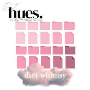 May include: A digital illustration of a folder icon with a gradient of pink hues. The text "diet.whimsy" is below the icon with the tagline "colorways without compromise".
