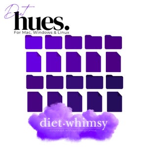 Op de afbeelding: Een paarse en witte kleurenpalet voor Mac, Windows en Linux. De kleurenpalet heet "Diet Hues" en is een product van "diet.whimsy: colorways without compromise."