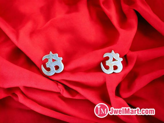 Sterling Silver Om Stud Earrings, Spiritual Symbol Jewelry