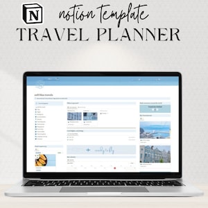 Notion Template Travel Planner (Soft Blue), Notion Planner, Notion Travel Itinerary, Travel Journal, Travel Organizer,  Notion Dashboard