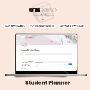 Notion Template Student Planner | School Planner for Notion | Notion Academic Planner | Notion Planner.
