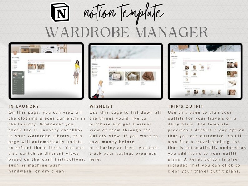 Notion Wardrobe Manager. Notion Outfit Planner, Aesthetic Notion ...