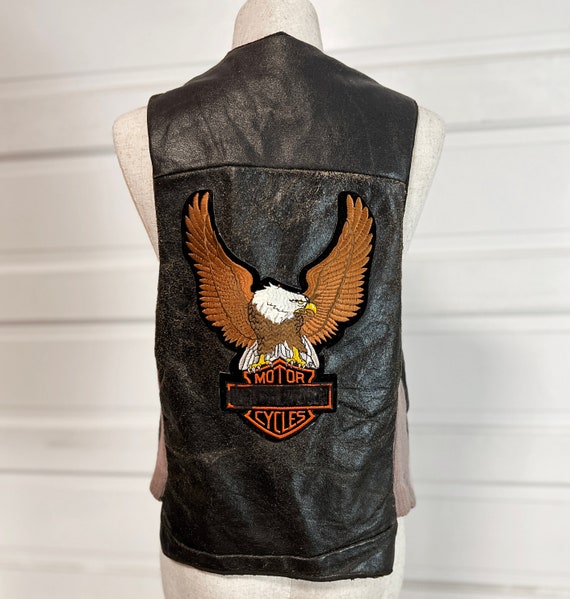 Vtg 60s/70s Leather Zip Front Harley Eagle Patch … - image 6