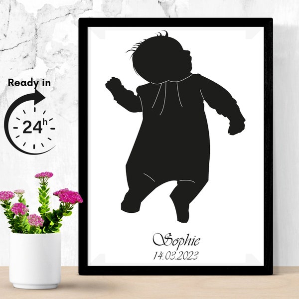 Custom Silhouette Portrait, Child Silhouette Portrait, Silhouette Drawing From Photo