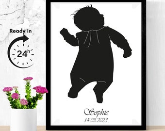 Custom Silhouette Portrait, Child Silhouette Portrait, Silhouette Drawing From Photo