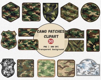 Watercolor Camo Patches Clipart, Unique Duck Camo PNG, Military Badge