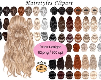 Women Hairstyles Clipart, Unique Natural Hair Clipart, Long Woman Hair PNG, Women Hairstyles DIY, Custom Hairstyles, GFT04