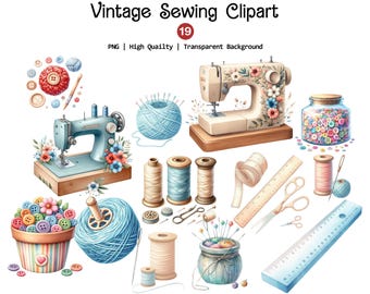 Vintage Sewing Clipart, Unique Sewing Kit Images, Sewing Machines Clipart, Seamstress Png, Shabby Chic, Instant Download
