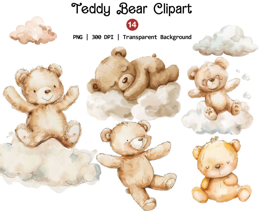Watercolor Teddy Bear Clipart, Unique Baby Shower Png, Boho Bears ...