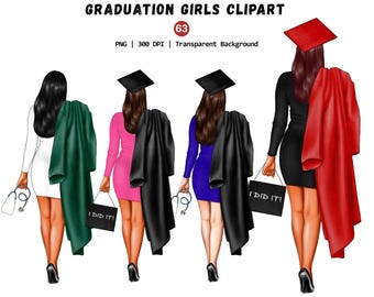 Graduation Girls Clipart, Unique Woman Graduation Clip Art, Graduation Cap PNG, Student Grad Designs, Graduation Students Png