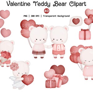 Clipart orsetto di San Valentino, Clipart cuore di San Valentino acquerello, Clipart orsetto di San Valentino innamorati, PNG orsetti d'amore unici