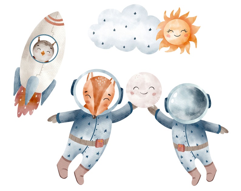 Watercolor Space Clipart, Unique Astronaut Png, Cute Birthday Clipart ...