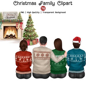 Kerst familie clipart, unieke familie png, nieuwjaar clipart, familieportret, familie kerstcadeau, kerst DIY clipart