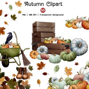Autumn Clipart, Unique Pumpkin PNG, Leaves Clipart, Cozy Autumn PNG, Fall Leaves Clipart, Fall Leaf Png, Instant Download