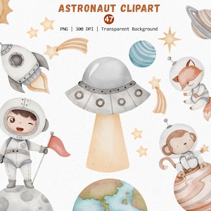 Cute Astronaut Clipart, Watercolor Astronaut Png, Unique Space Clipart, Birthday Png, Galaxy Clipart, Nursery Png