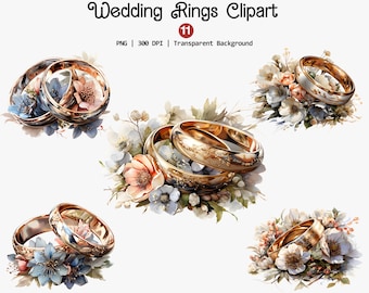 Wedding Rings Clipart, Unique Wedding Rings Png, Marriage Rings Clipart, Engagement Ring, Flower Rings, Instant Download