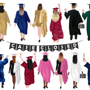 Watercolor Graduation Clipart Bundle, Unique Woman & Man Graduation Clip Art, Graduation Cap PNG, Instant Download image 2