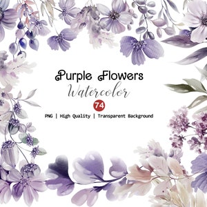 Watercolor Purple Flowers Clipart, Unique Flowers PNG, Purple Floral Clip Art, Watercolor Floral, High Quality Spring Flowers