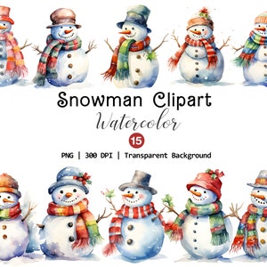 Watercolor Snowman Clipart, Unique Colorful Snowman Png, Winter Snowman Graphics, Instant Download