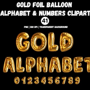 Goldfolie Ballon Alphabet & Zahl Clipart, Einzigartige Buchstabe Clipart, Planer Clipart Png, Party und Feier, Sofort Download