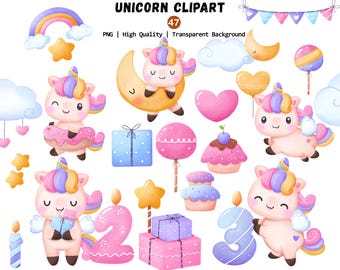 Unicorn Clipart Bundle, Magical Birthday Graphics, PNG Files (Digital Download)