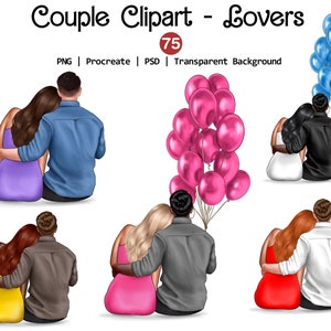 Unieke paren clipart, Valentijnsdag clipart, aangepaste vriendin & vriend PNG, beste paar digitale graphics, BFF PNG