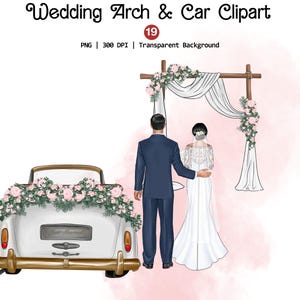 Hochzeit Tag Clipart, einzigartige Hochzeit Bogen Png, Hochzeit Auto Illustration, Ehe Clipart Png, Braut und Bräutigam Png, sofortiger Download
