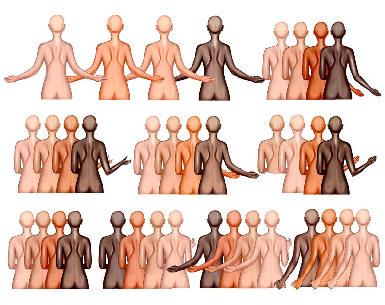 May include: A group of 30 women standing back to back in a circle, with their arms linked. The women are of different skin tones, representing diversity.