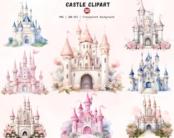 Watercolor Castle Clipart, Unique Princess Birthday Castle Png, Magical Fairytale Castle, Dream Kingdom Castle PNG