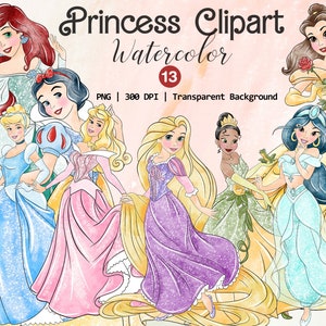 Watercolor Princess Clipart, Unique Hand Drawn Princess Graphics, Beautiful Princess PNG, Instant Download