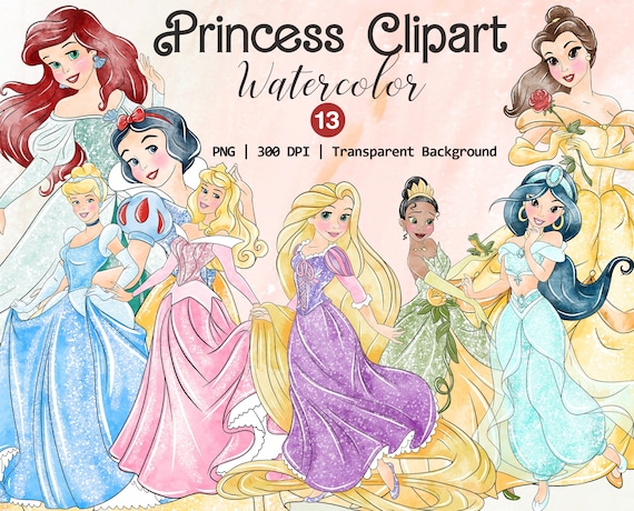 Watercolor Princess Clipart, Unique Hand Drawn Princess Graphics, Beautiful Princess PNG, Instant Download