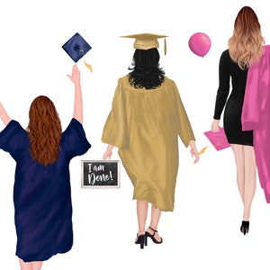 Watercolor Graduation Clipart Bundle, Unique Woman & Man Graduation Clip Art, Graduation Cap PNG, Instant Download image 3