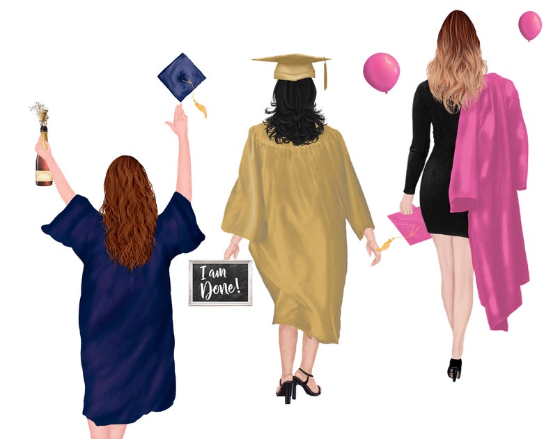 Watercolor Graduation Clipart Bundle, Unique Woman & Man Graduation Clip Art, Graduation Cap PNG, Instant Download image 3
