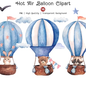 Hot Air Balloon Clipart, Watercolor Air Balloon, Unique Baby Shower Png, Cute Nursery Png, Birthday & Newborn Clipart, It's a Boy