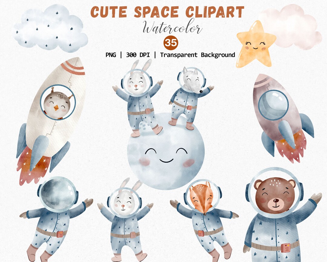 Watercolor Space Clipart, Unique Astronaut Png, Cute Birthday Clipart ...