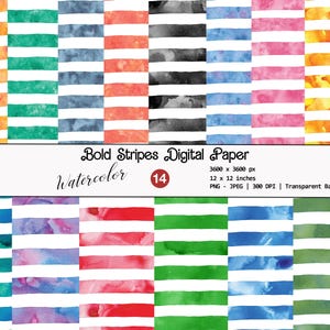 Digitalt papper med akvarellränder, unika sömlösa randiga mönster, scrapbookingpapper PNG, djärva ränder i textur
