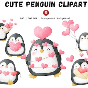 Clipart unique de pingouin, aquarelle de pingouins PNG, mignon coeur pingouin Clipart, bébé pingouin Png, téléchargement immédiat