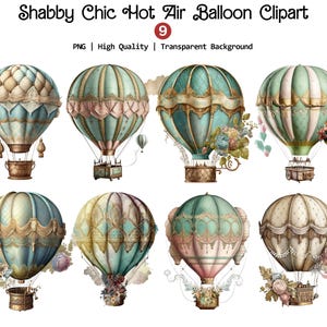 Schäbige schicke Heißluftballon Clipart, Vintage Heißluftballon, einzigartige Junk Journal Clipart, Pastell Heißluftballon Png, Sofort Download
