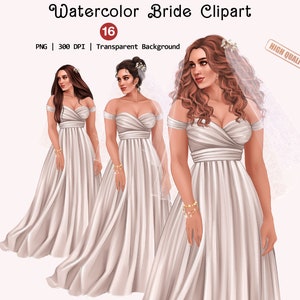 Aquarell Braut Clipart, einzigartige Braut PNG, hochwertige Braut Clipart, Hochzeitskleid Grafiken PNG sofortiger Download