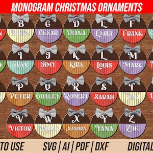 Christmas Balls svg, Monogram svg, bow svg, Ornaments svg, Christmas Ornament svg, Laser cut file, Glowforge, Cricut, name, personalised