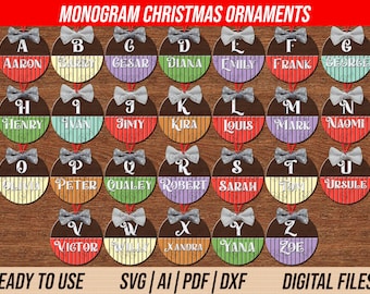 Personalisierte Weihnachtsverzierung SVG: Monogramm Laser geschnitten Datei (Digitaler Download)