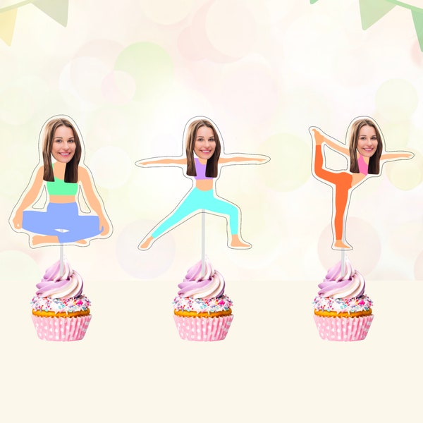 Yoga Custom Face Cupcake Toppers | Yoga Cupcake Toppers | Personalized Photo Cupcake Toppers