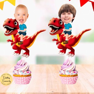 Dinosaur Custom Face Cupcake Toppers | T-Rex Cupcake Toppers | Dinosaur Personalized Photo Cupcake Toppers
