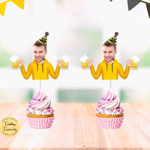Man With Beer Toppers | Bachelor Birthday Toppers | Personalized Photo Toppers | Cheers And Beers Decorations | Milestone Birthday