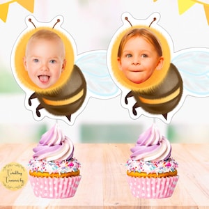 Bumble Bee Cupcake Toppers | Bee Birthday Cupcake Toppers | Personalized Photo Toppers | Bee Party Decorations | Bumble Bee First Birthday