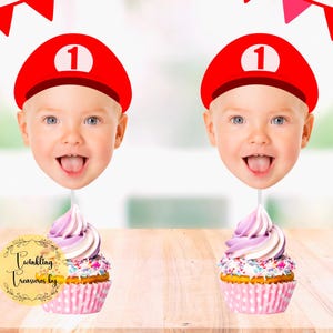 Mario Cupcake Toppers | Super Mario Birthday Cupcake Toppers | Personalized Photo Toppers | Mario Party Decorations | Milestone